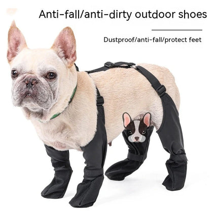 Adjustable waterproof dog boots with non-slip soles in black