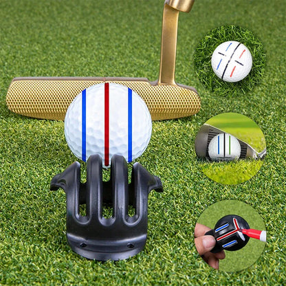 Outdoor golf scriber putter alignment tool with 4 scribers and 4 drawing pens on a green