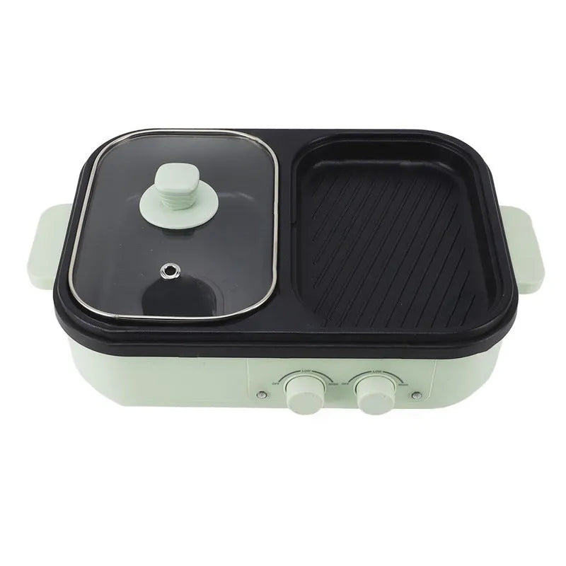 White or green household electric hot pot with 1300W power and dual cooking functions
