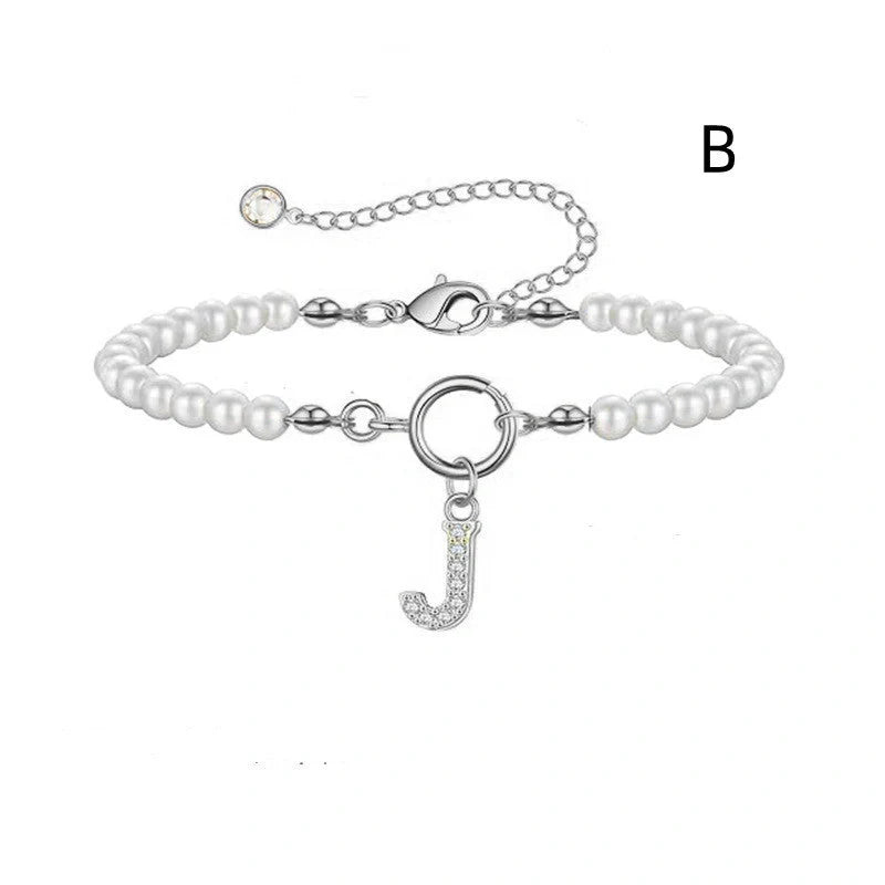 2024 Fashion Toggle Clasp Initial Bracelet with 6mm Pearl