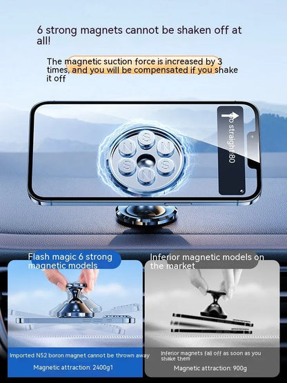 Shiny black magnetic car phone holder with alloy construction and N52 magnets for dashboard mounting