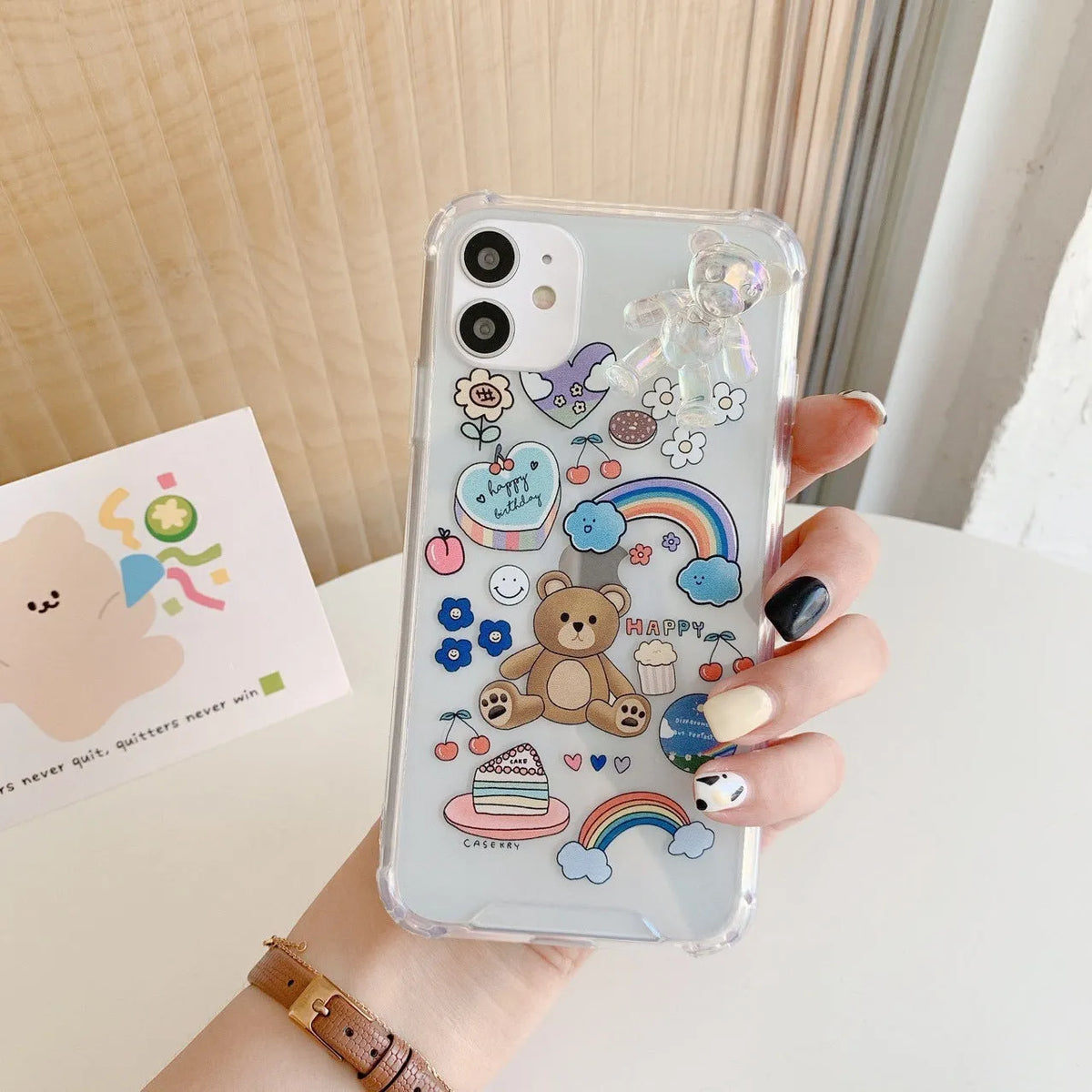 Bear chain protective phone case for iPhone with Japanese Korean cartoon design