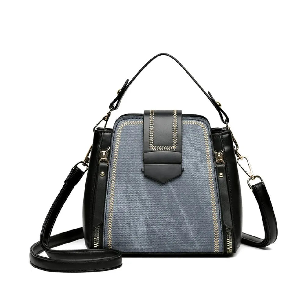 Small square vertical handbag in soft leather texture PU material with sewing thread detail