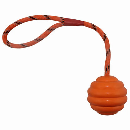 6x30cm multi-colour rubber pet toy ball with rope knot design for dogs