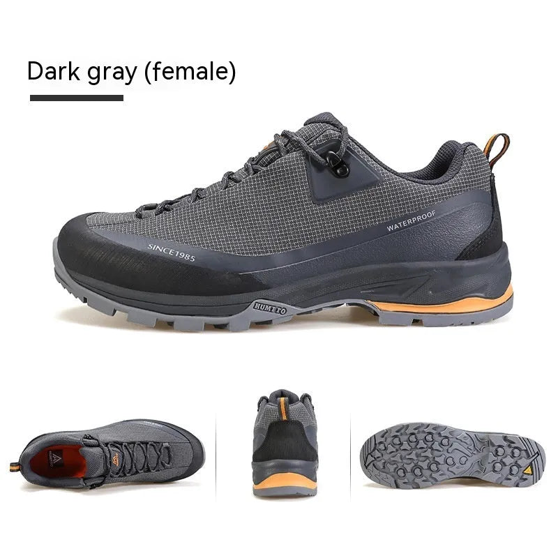 Low-top mountain climbing shoes leather mesh upper non-slip rubber outsole hiking boots casual wear