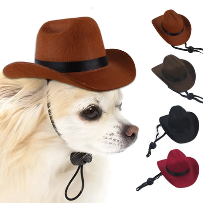 Adjustable cowboy hat for dogs in black, brown, burgundy or coffee colours