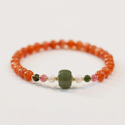 Natural Sichuan cherry red South Red Agate round bead bracelet in retro ethnic style.