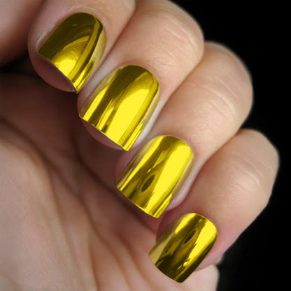 Mirror metal nail stickers in eight electroplated colour codes with a nail file for edge smoothing