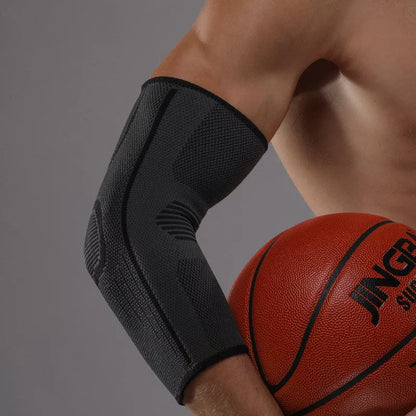 Elbow Pad Sports Guard for weightlifting, cycling, and basketball in black, green, and orange