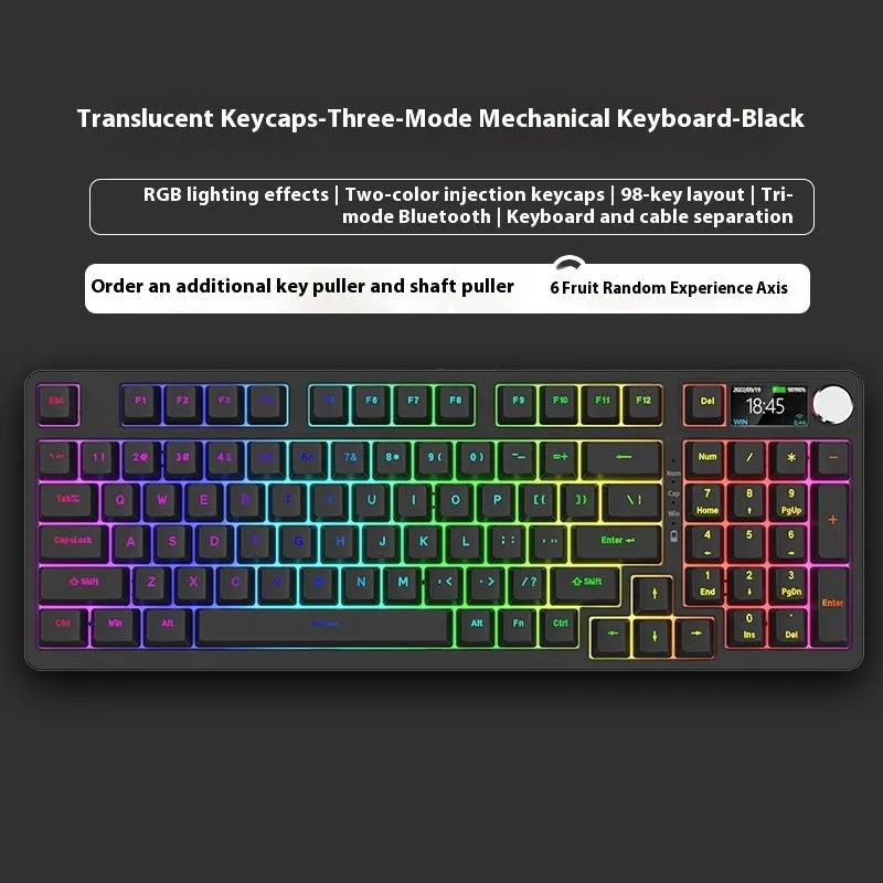 98-key wireless mechanical keyboard kit in black or white with optional LED screen and metal knob