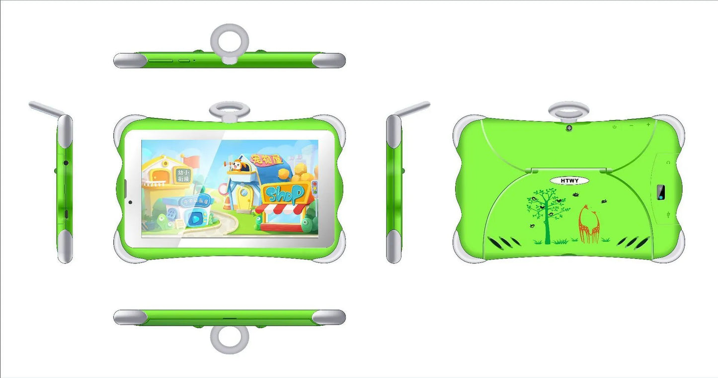 7-inch children's learning tablet in cartoon colours with built-in stand and 3G calling capability