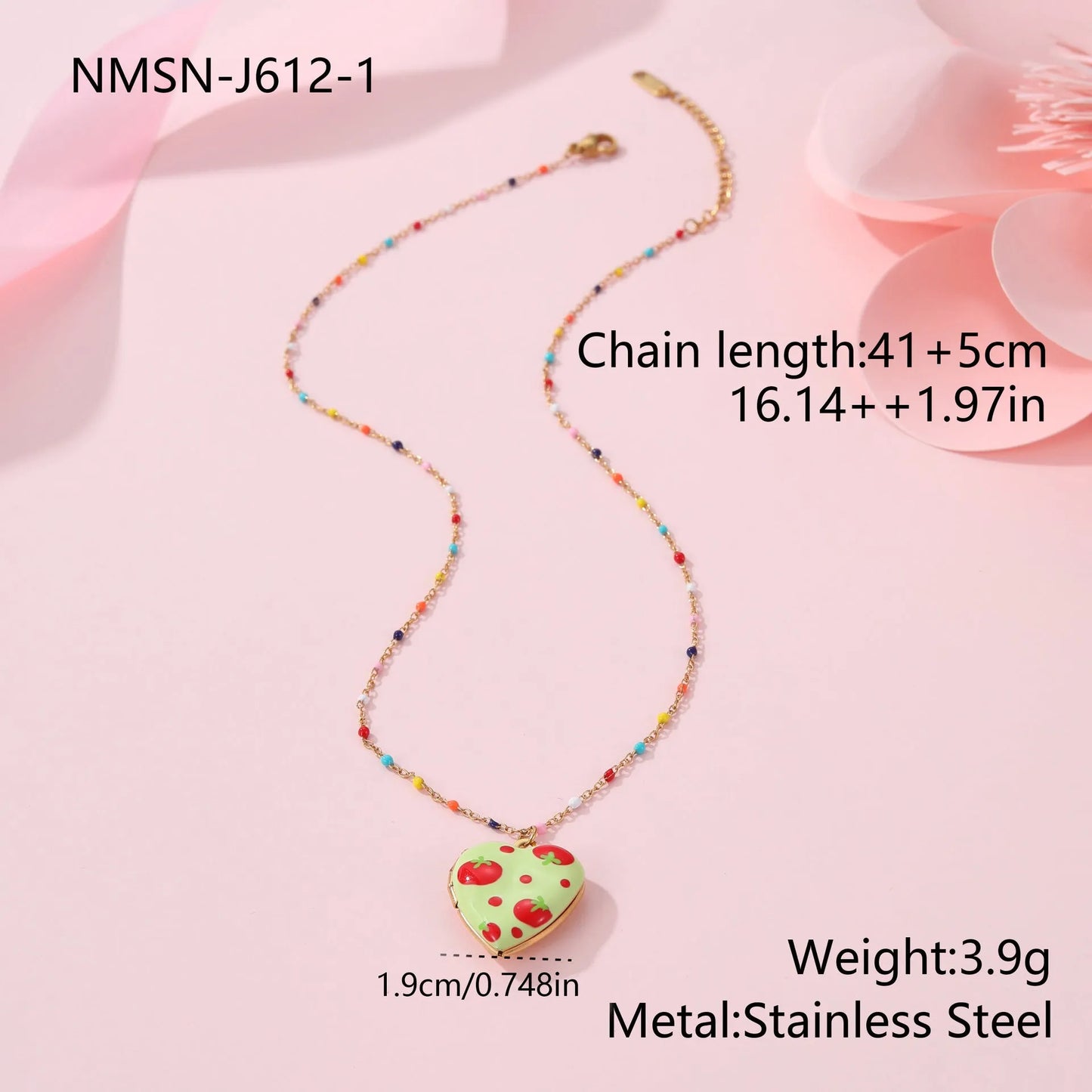 Stainless steel fruit pendant necklace with gold plating on adjustable 41-50cm chain