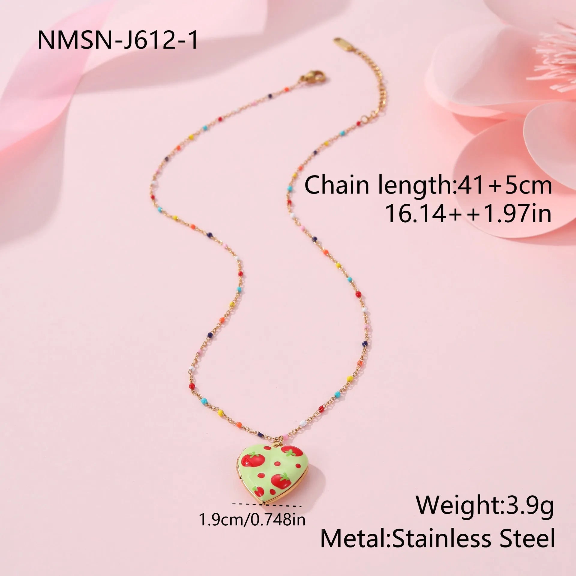 Stainless steel fruit pendant necklace with gold plating on adjustable 41-50cm chain