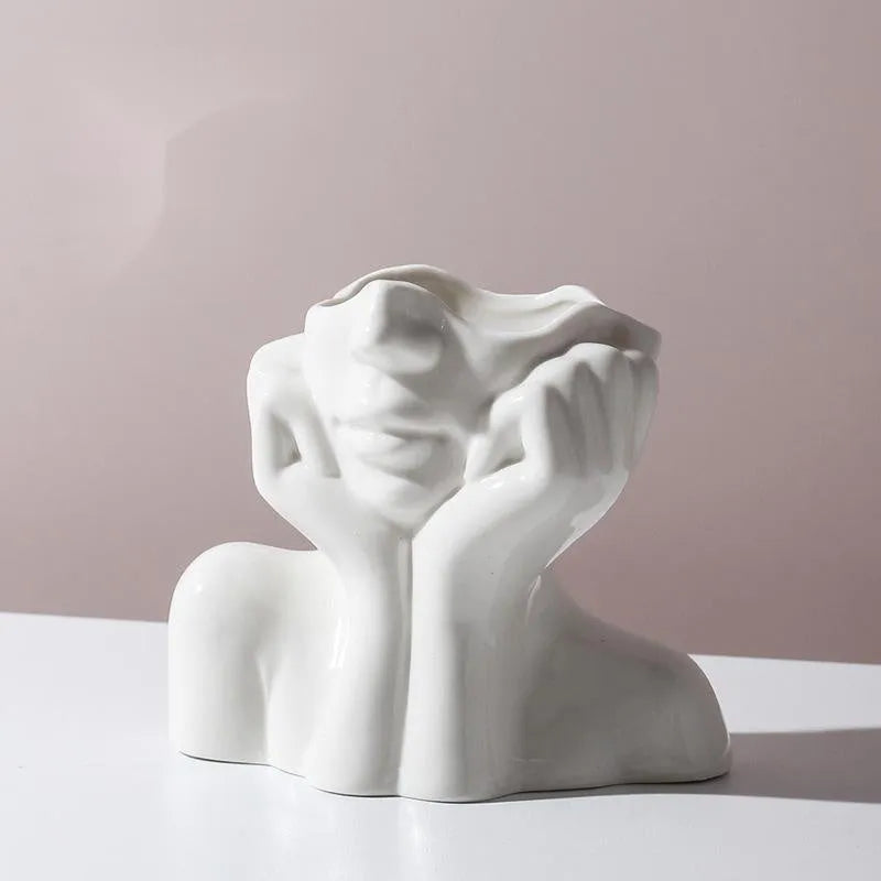 Human body shape ceramic vase with colour glazed finish in sculptural form
