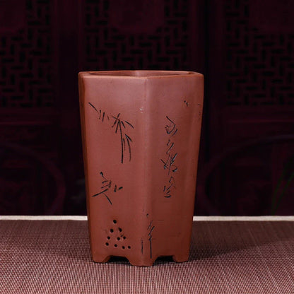 Purple hexagonal ceramic succulent plant desktop pot with intricate floral design