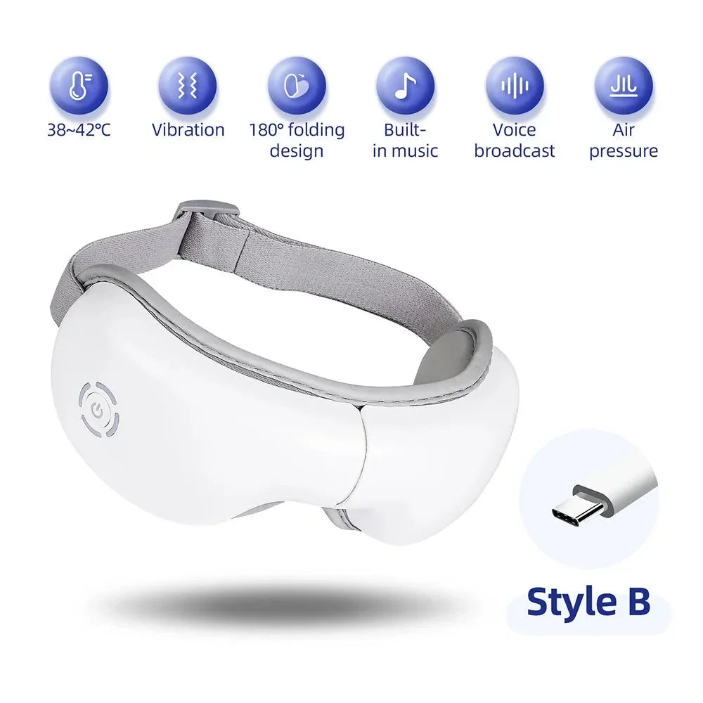 Air Pressure Vibration Eye Massager with soothing air pressure, gentle vibrations, and relaxing music for comprehensive eye care and relaxation.