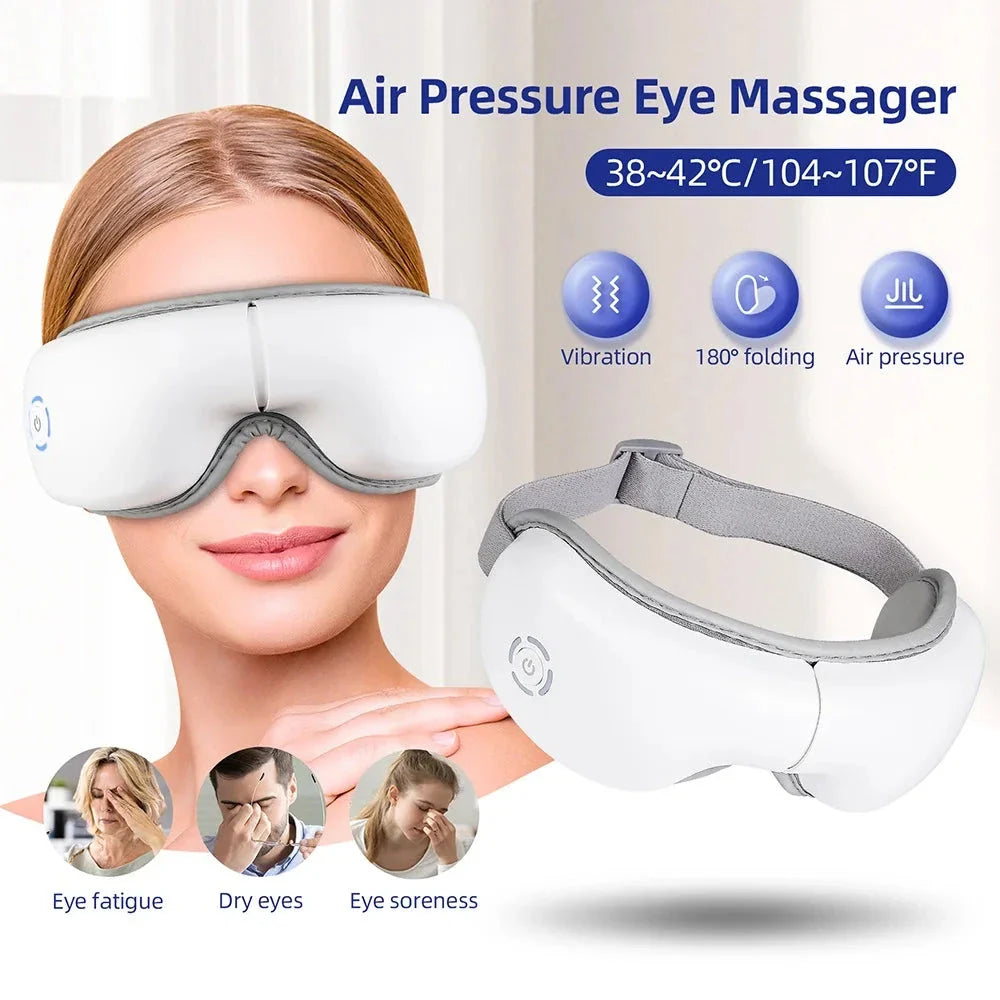 Air Pressure Vibration Eye Massager with soothing air pressure, gentle vibrations, and relaxing music for comprehensive eye care and relaxation.