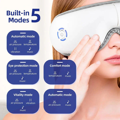 Air Pressure Vibration Eye Massager with soothing air pressure, gentle vibrations, and relaxing music for comprehensive eye care and relaxation.
