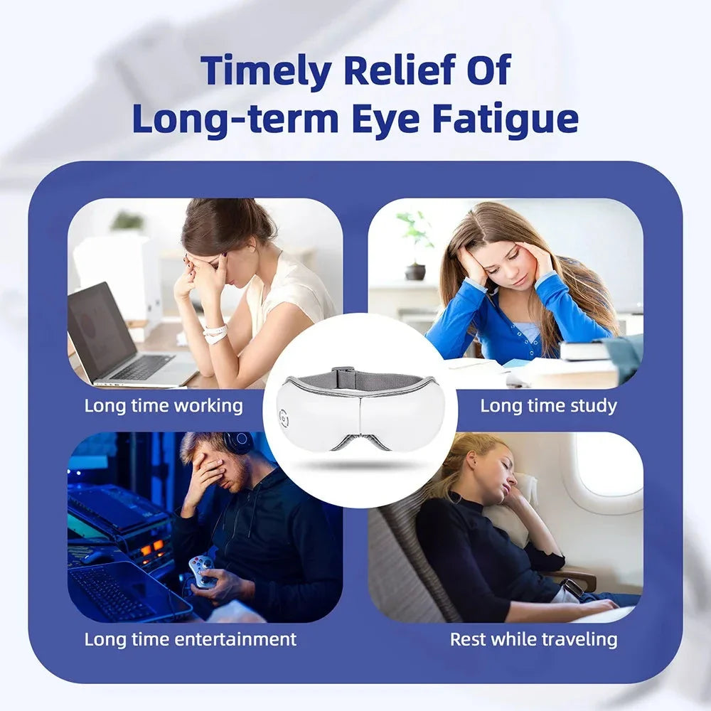 Air Pressure Vibration Eye Massager with soothing air pressure, gentle vibrations, and relaxing music for comprehensive eye care and relaxation.