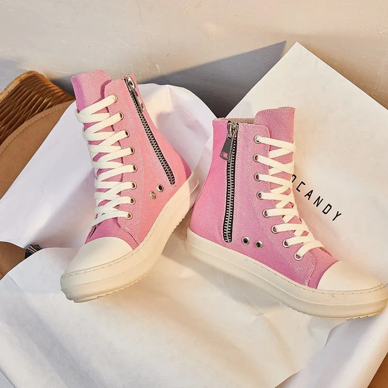 Stylish and comfortable European and American trend student casual sneakers in pink with a canvas upper and rubber sole