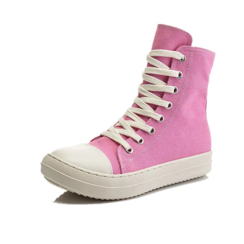 Stylish and comfortable European and American trend student casual sneakers in pink with a canvas upper and rubber sole
