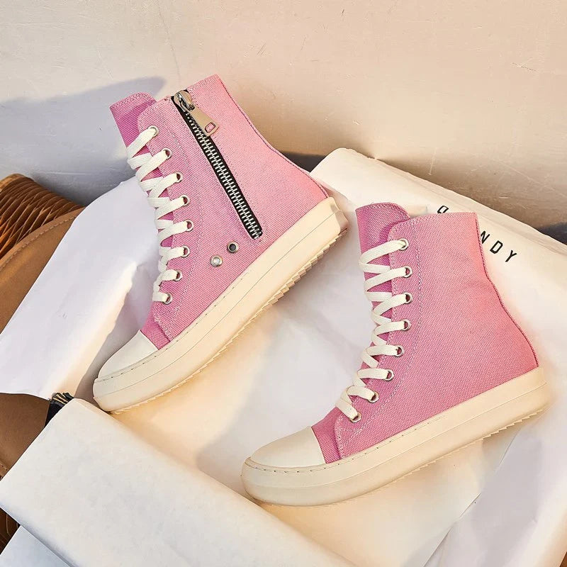 Stylish and comfortable European and American trend student casual sneakers in pink with a canvas upper and rubber sole