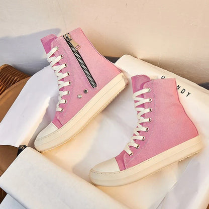Stylish and comfortable European and American trend student casual sneakers in pink with a canvas upper and rubber sole