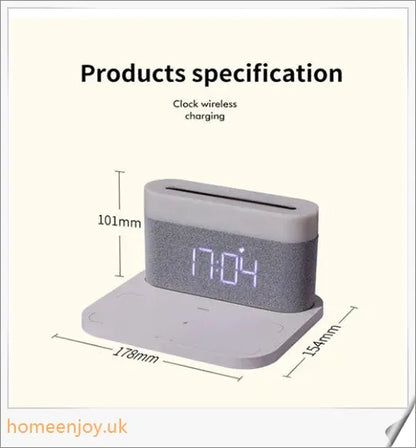 3-in-1 Wireless Charger Alarm Clock and Adjustable Night Light with Sleek Black or White Design, Perfect for Bedside Table in UK Homes