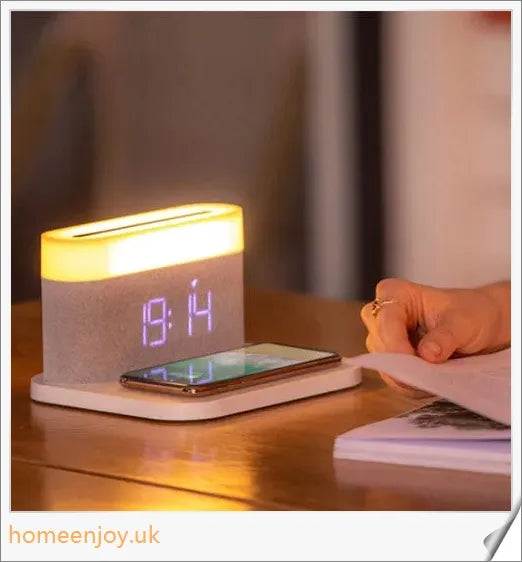 3-in-1 Wireless Charger Alarm Clock and Adjustable Night Light with Sleek Black or White Design, Perfect for Bedside Table in UK Homes