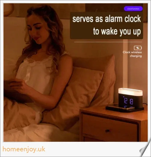 3-in-1 Wireless Charger Alarm Clock and Adjustable Night Light with Sleek Black or White Design, Perfect for Bedside Table in UK Homes
