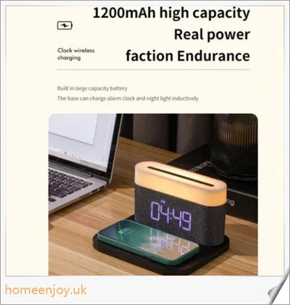 3-in-1 Wireless Charger Alarm Clock and Adjustable Night Light with Sleek Black or White Design, Perfect for Bedside Table in UK Homes