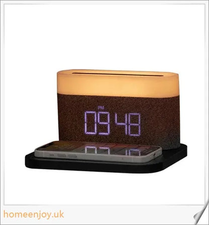 3-in-1 Wireless Charger Alarm Clock and Adjustable Night Light with Sleek Black or White Design, Perfect for Bedside Table in UK Homes