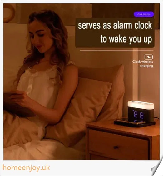 3-in-1 Wireless Charger Alarm Clock and Adjustable Night Light with Sleek Black or White Design, Perfect for Bedside Table in UK Homes