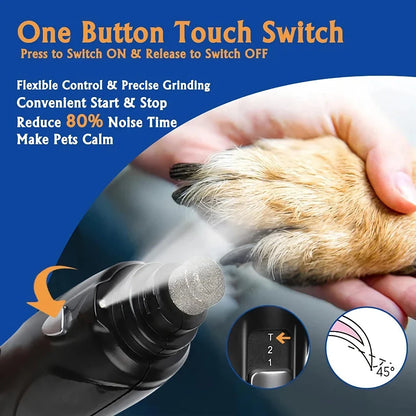 Powerful LED Pet Nail Grinder with bright illumination and adjustable settings for stress-free grooming of dogs of all breeds.