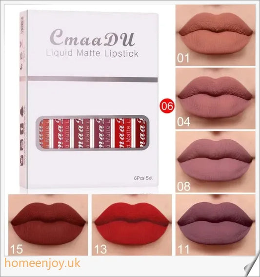 6 boxes of matte, non-stick, waterproof lipstick and long-lasting lip gloss in a variety of vibrant, British-inspired shades