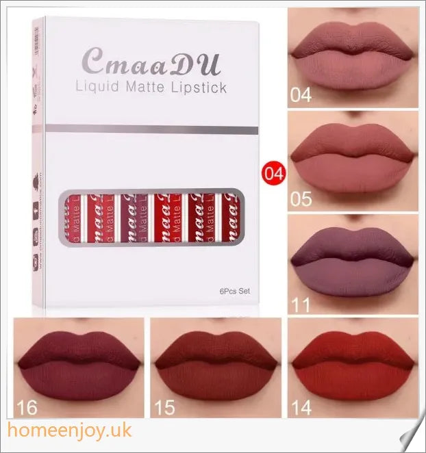 6 boxes of matte, non-stick, waterproof lipstick and long-lasting lip gloss in a variety of vibrant, British-inspired shades