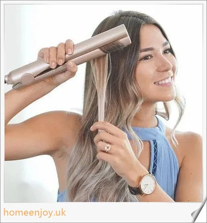A sleek and versatile 2-in-1 hair straightening and curling iron with adjustable temperature settings