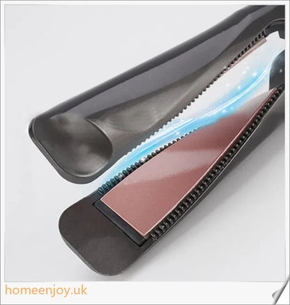 A sleek and versatile 2-in-1 hair straightening and curling iron with adjustable temperature settings
