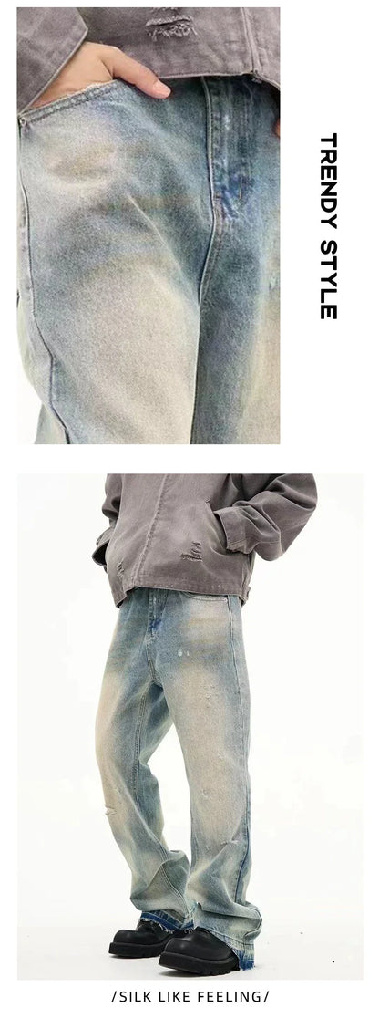 Loose, straight-leg jeans in a light blue, washed-out vintage style for men
