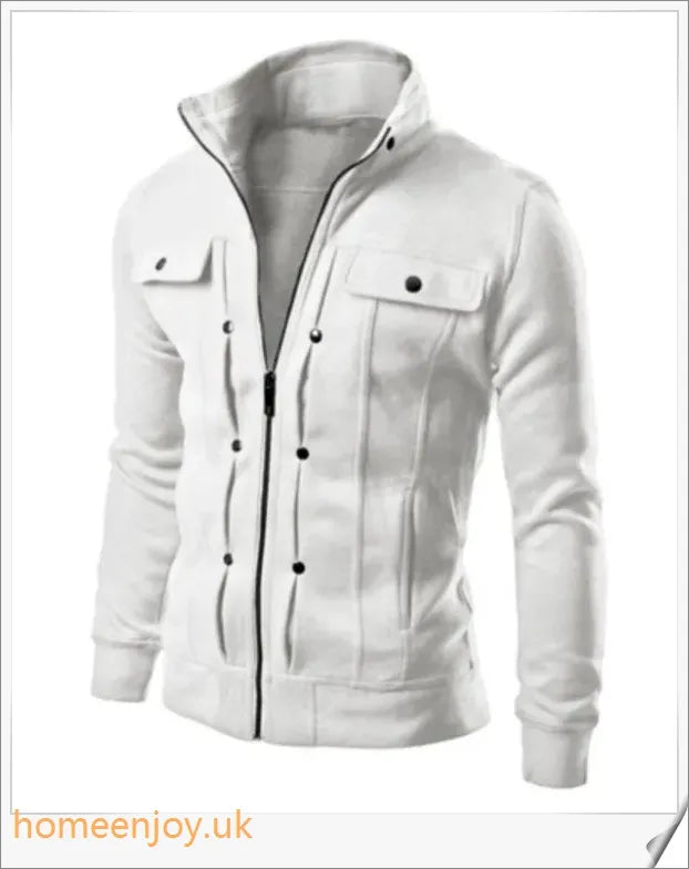 A premium cardigan jacket in a classic stand collar design, made from a soft and breathable fabric blend for versatile casual style.
