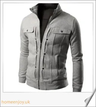 A premium cardigan jacket in a classic stand collar design, made from a soft and breathable fabric blend for versatile casual style.