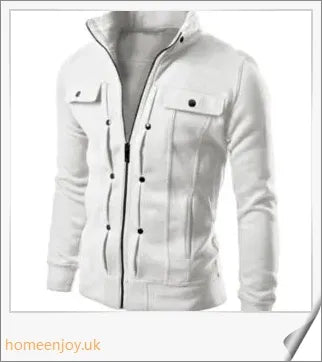 A premium cardigan jacket in a classic stand collar design, made from a soft and breathable fabric blend for versatile casual style.