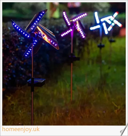 Decorative solar-powered windmill light with RGB changing lights for outdoor garden use
