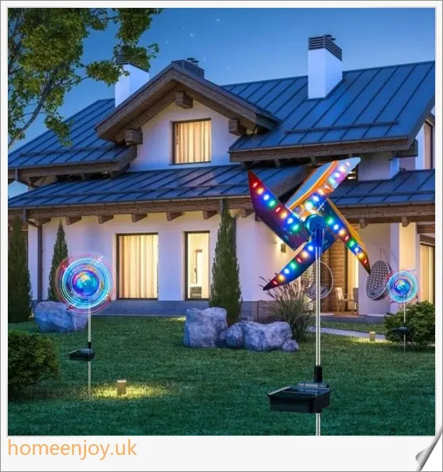 Decorative solar-powered windmill light with RGB changing lights for outdoor garden use
