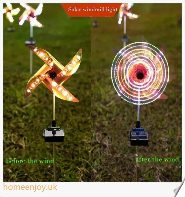 Decorative solar-powered windmill light with RGB changing lights for outdoor garden use