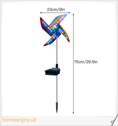 Decorative solar-powered windmill light with RGB changing lights for outdoor garden use