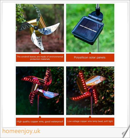 Decorative solar-powered windmill light with RGB changing lights for outdoor garden use