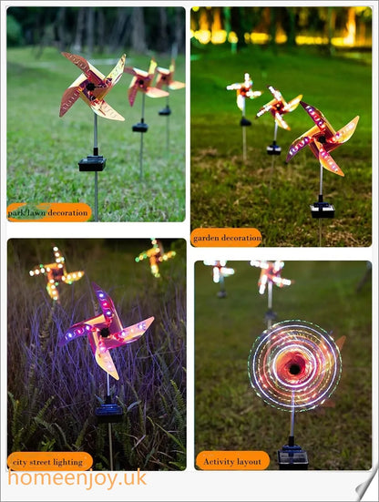 Decorative solar-powered windmill light with RGB changing lights for outdoor garden use
