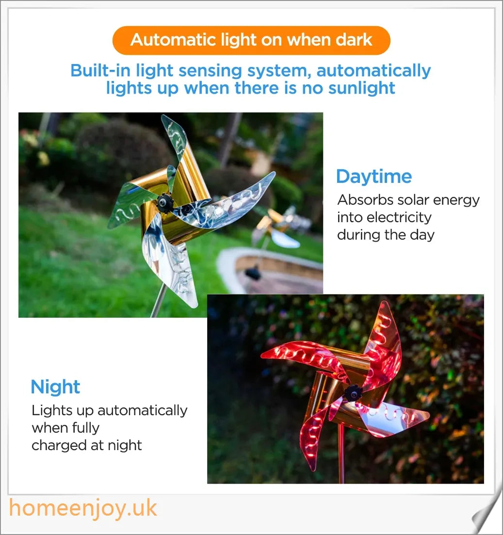 Decorative solar-powered windmill light with RGB changing lights for outdoor garden use
