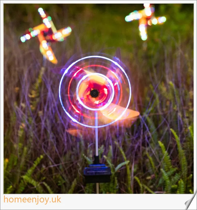 Decorative solar-powered windmill light with RGB changing lights for outdoor garden use